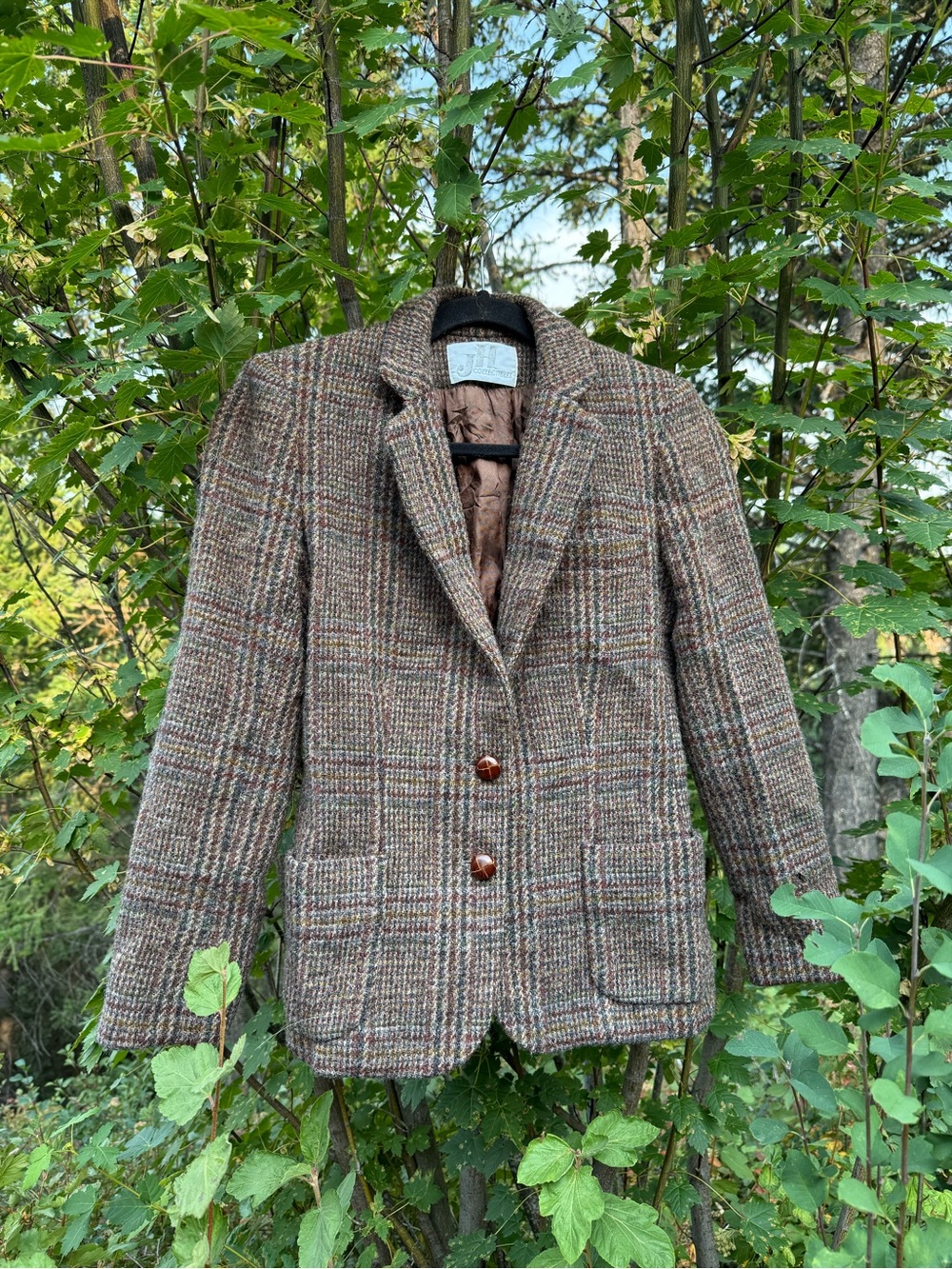 JH Collectibles Vintage Brown Plaid Wool-Blend Blazer